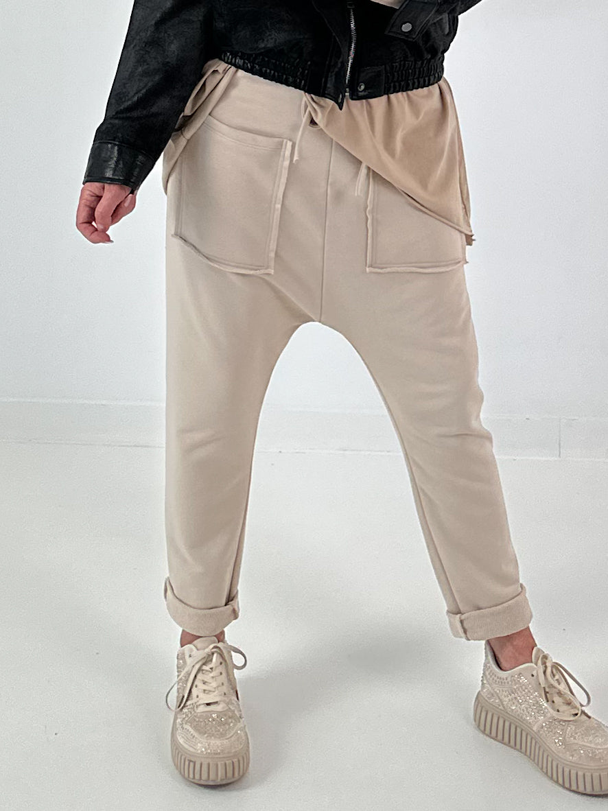 Sweatshirt Baggy mit aufgesetzten Taschen - beige