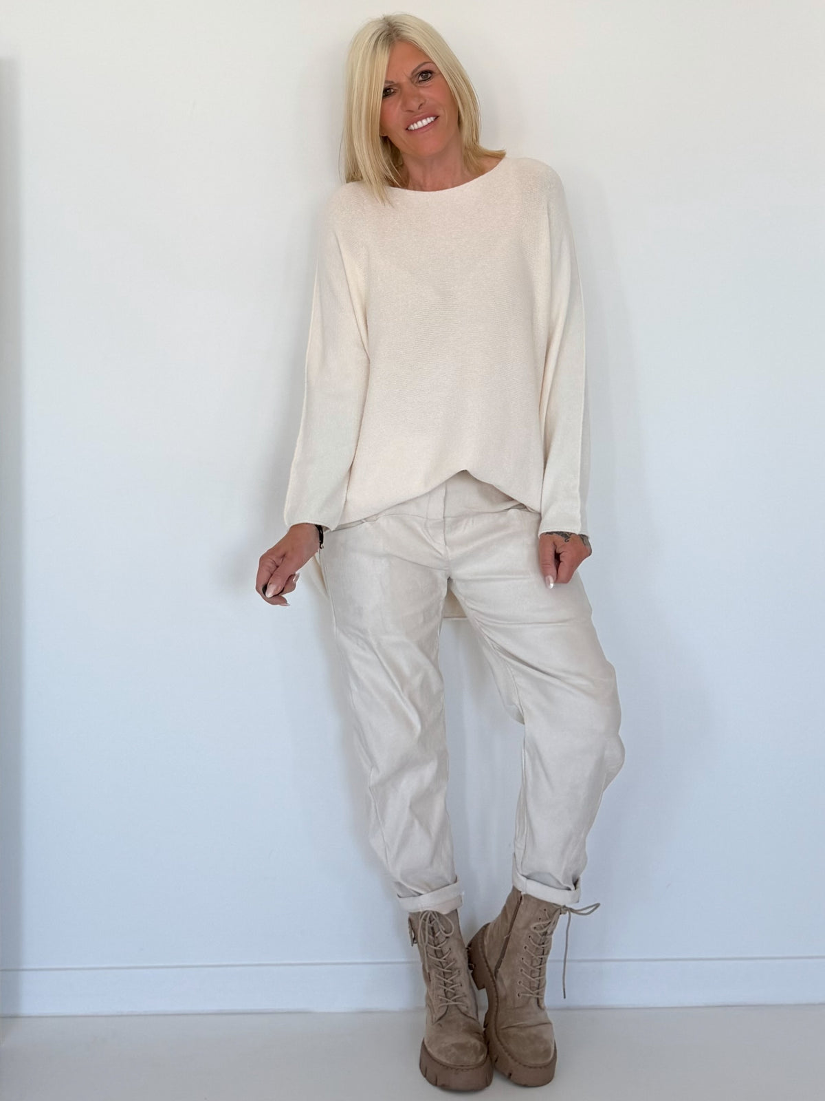 Basic crew neck sweater - ecru