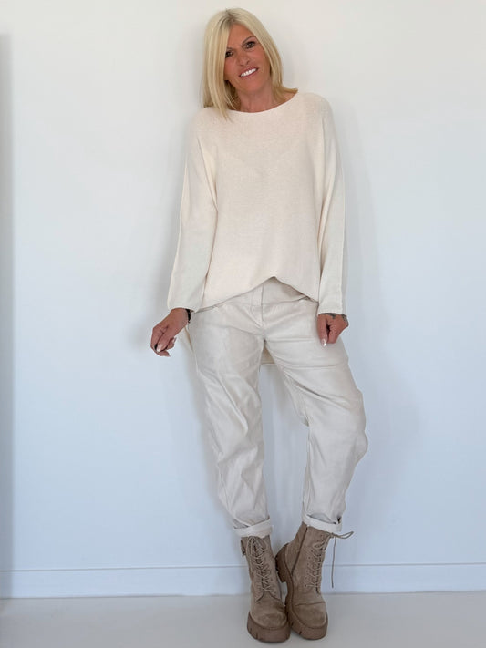 Basic pullover met ronde hals - ecru