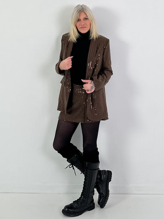 Blazer Modell "Midnight Sparkle" - dunkelbraun-braune Pailletten