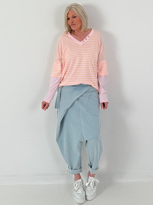 Shirt mit Streifen - apricot-rosa