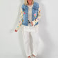 Denim jacket with crocheted sleeves - denim