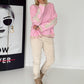 Oversized Sweater mit Strasskreuz - rosa-beige