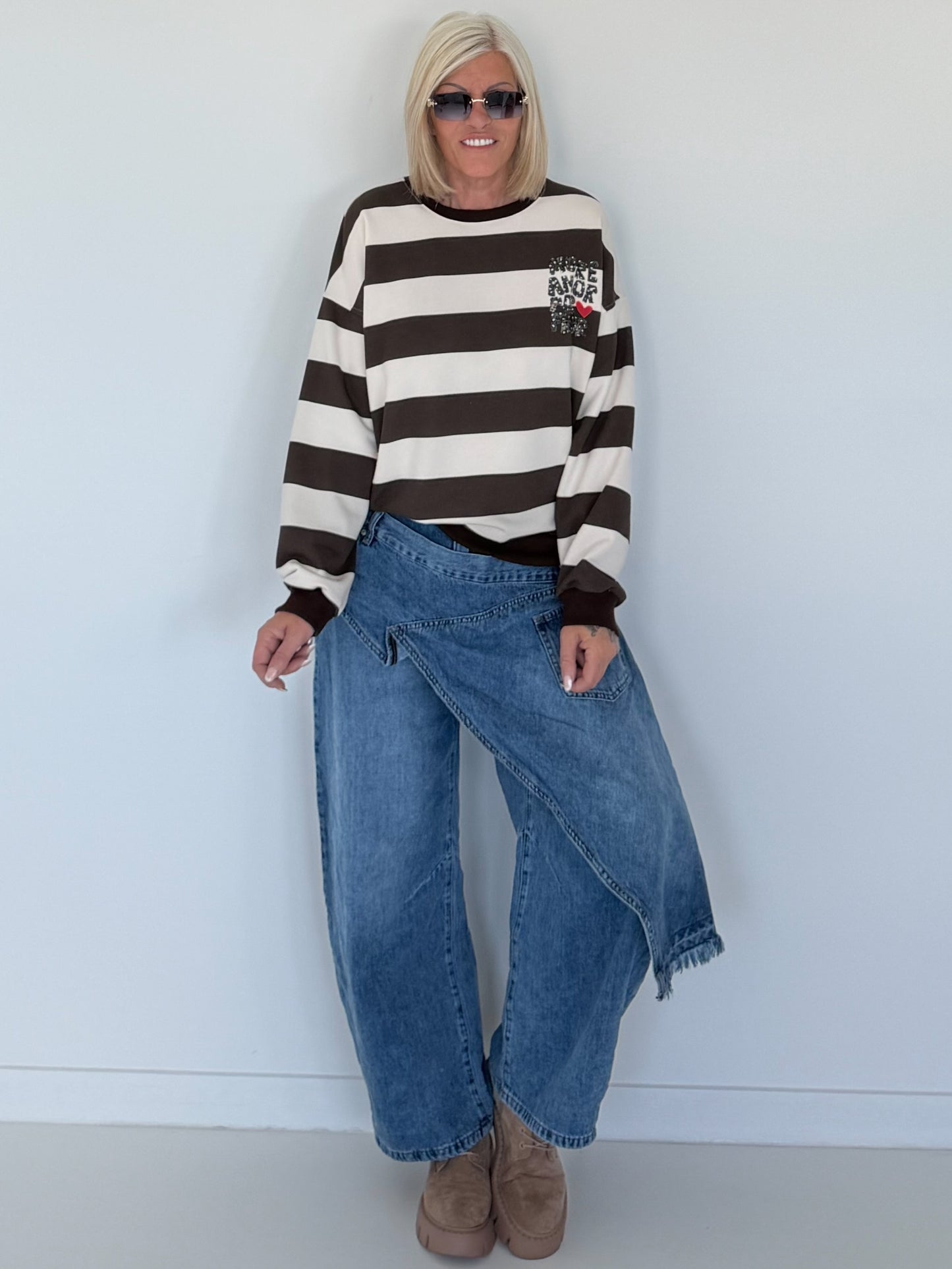 Sweater mit Blockstreifen More Amor - creme-mokka