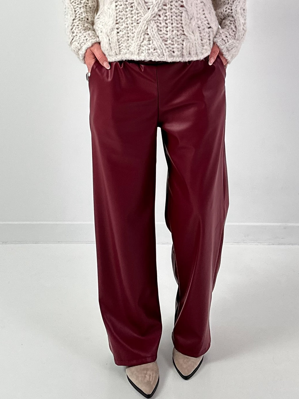 Trousers in leather look model "Smooth Faux" - bordeaux