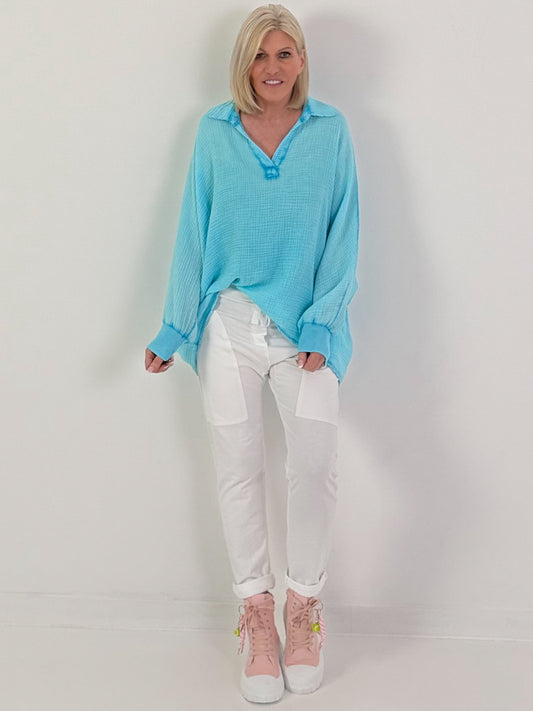 Oversized muslin tunic - turquoise