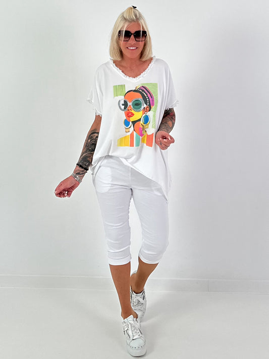 Oversized Shirt mit Frontprint - weiss