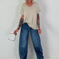 Ribbed Shirt with Fringe Details - beige