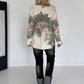 Pullover mit V-Ausschnitt und Botanical-Print - creme-oliv