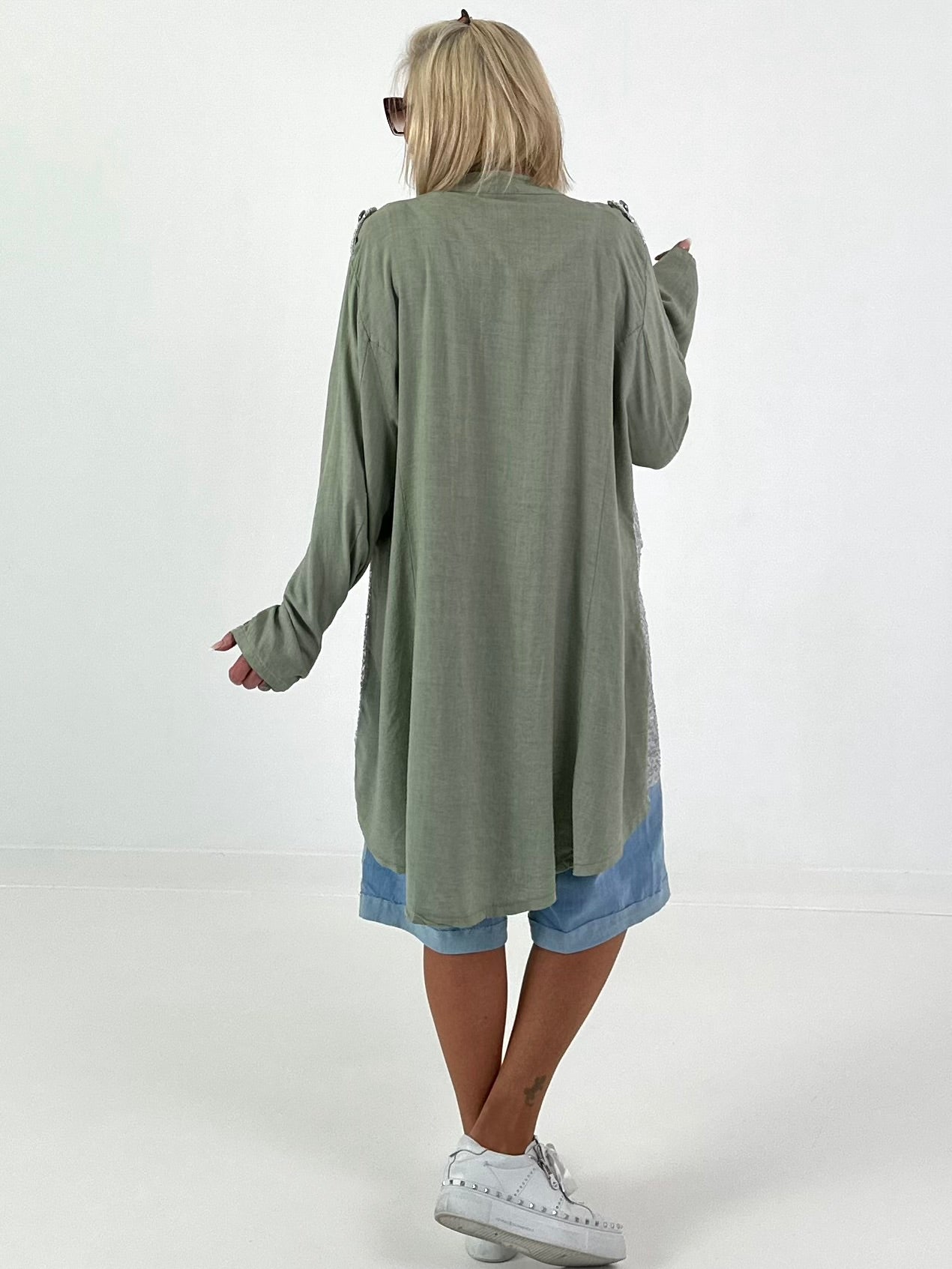 Oversized Leinen-Military Blazer - khaki