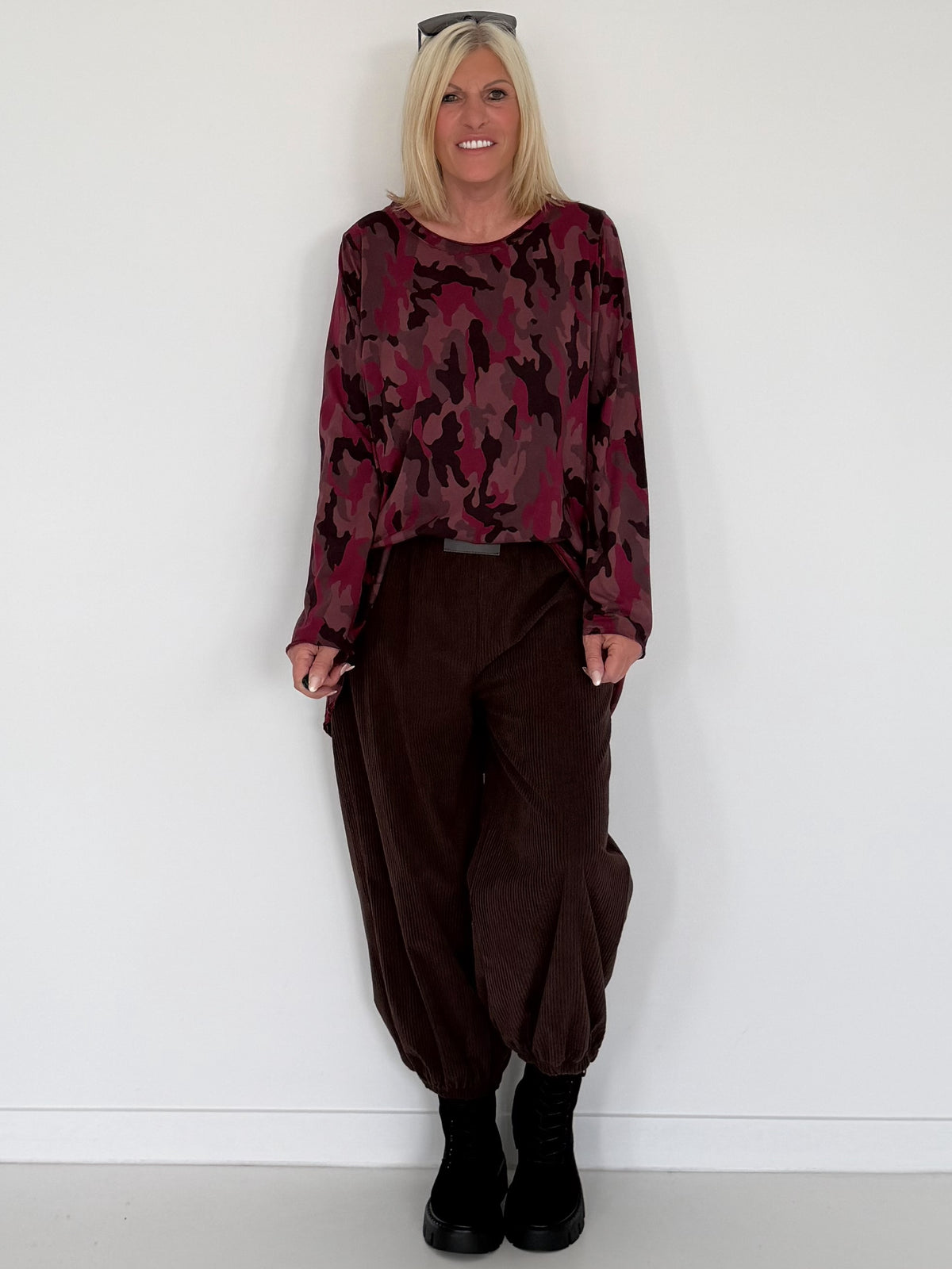 Shirt im Allover-Camouflage-Look - burgundi-mehrfarbig
