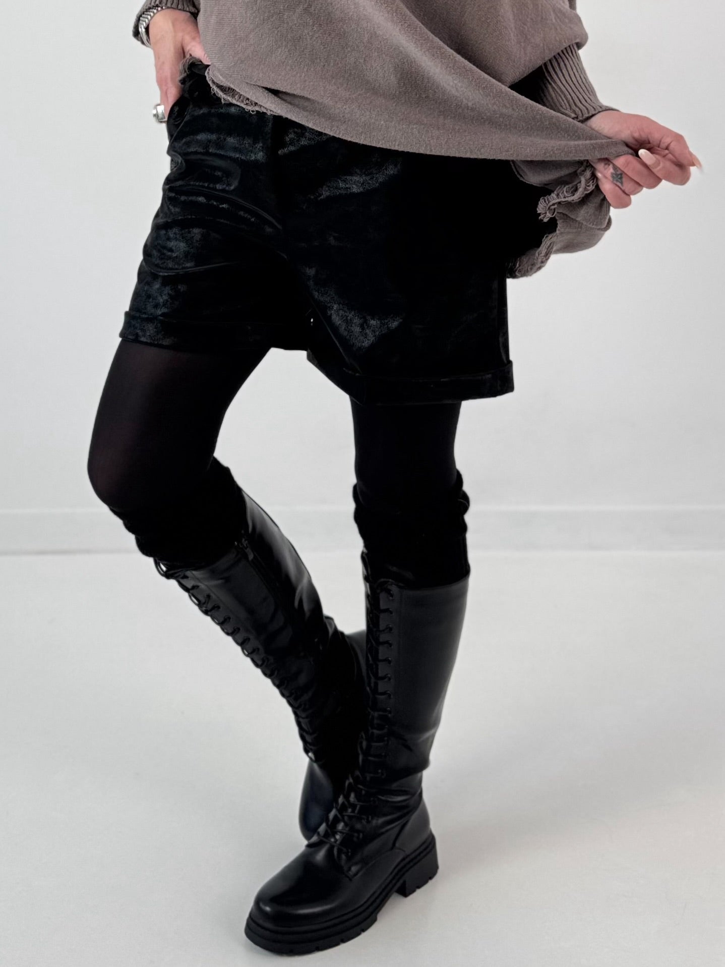 Leather-look shorts, model "Velvet Shine" - black