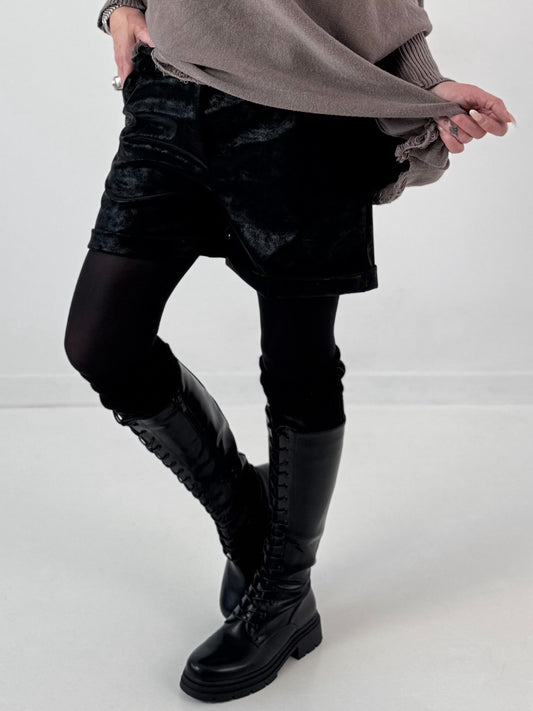Leather-look shorts, model "Velvet Shine" - black