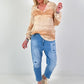 Silk tunic with gradient and heart details - beige multi-colored