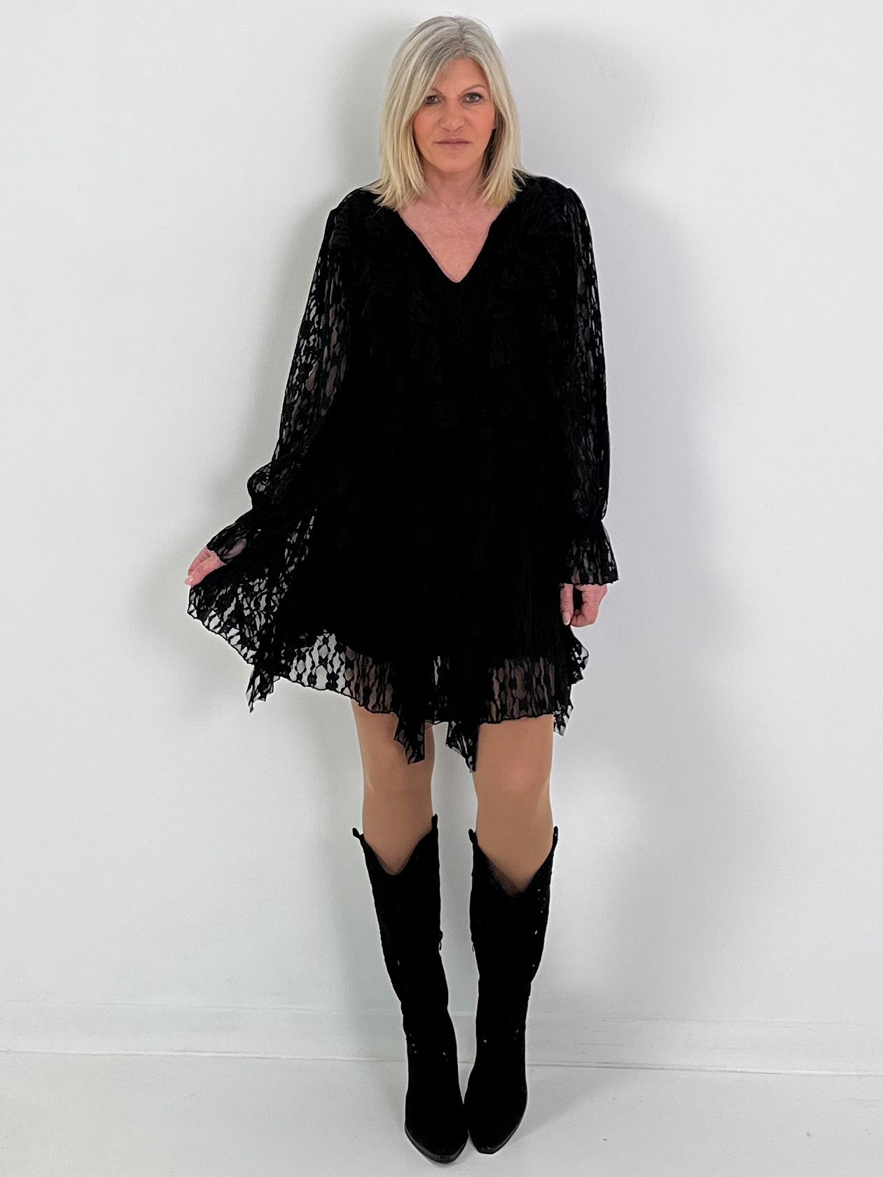 Kleid/Tunika aus Spitze - schwarz