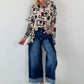 Leichte oversized Bluse mit Muster - beige- schwarz-blau