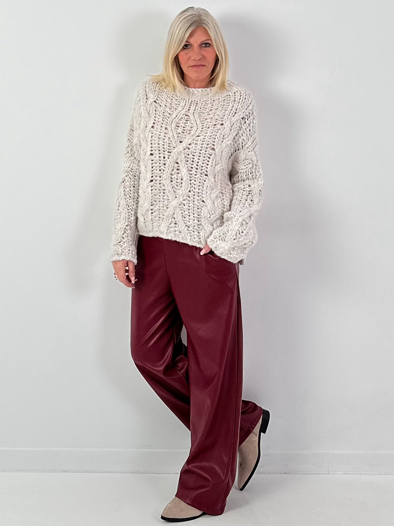 Trousers in leather look model "Smooth Faux" - bordeaux