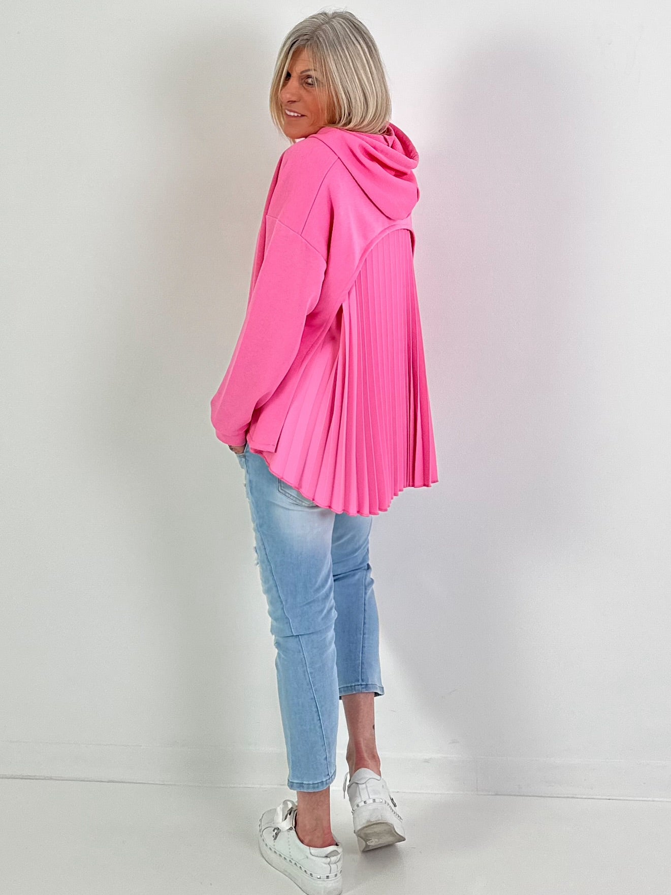 Hoodie mit Plissee-Einsatz Modell "Pleat Motion" - rosa