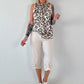 Striped top with ruffled collar - taupe-dark brown