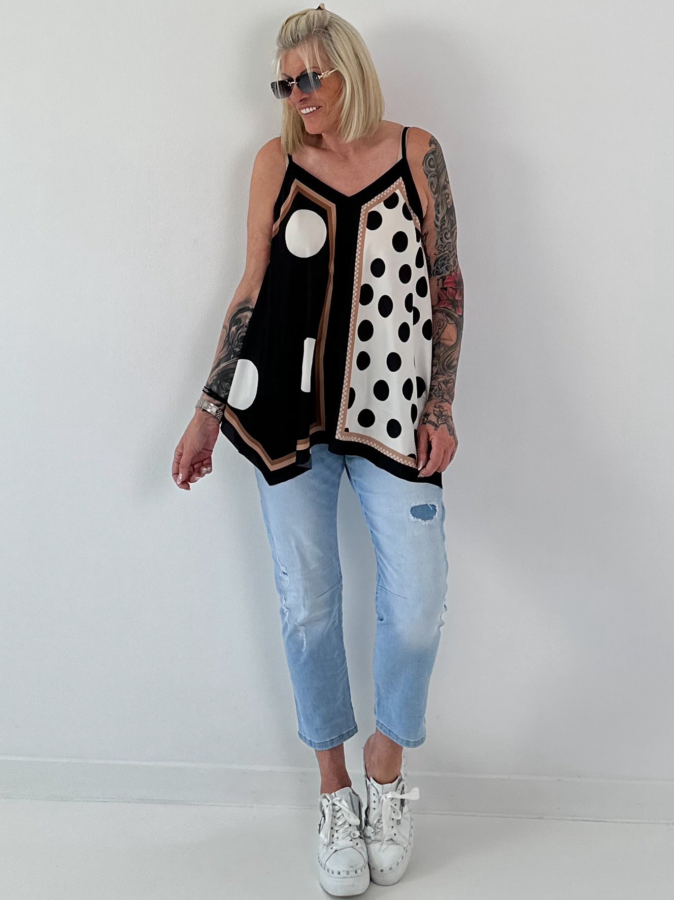 Airy patterned top - black - multi-coloured