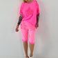 Sweat Short mit Häkelstern und  Nieten - neonpink