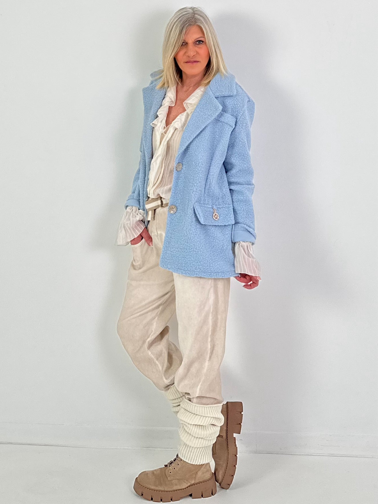 Bouclé Jacke - hellblau