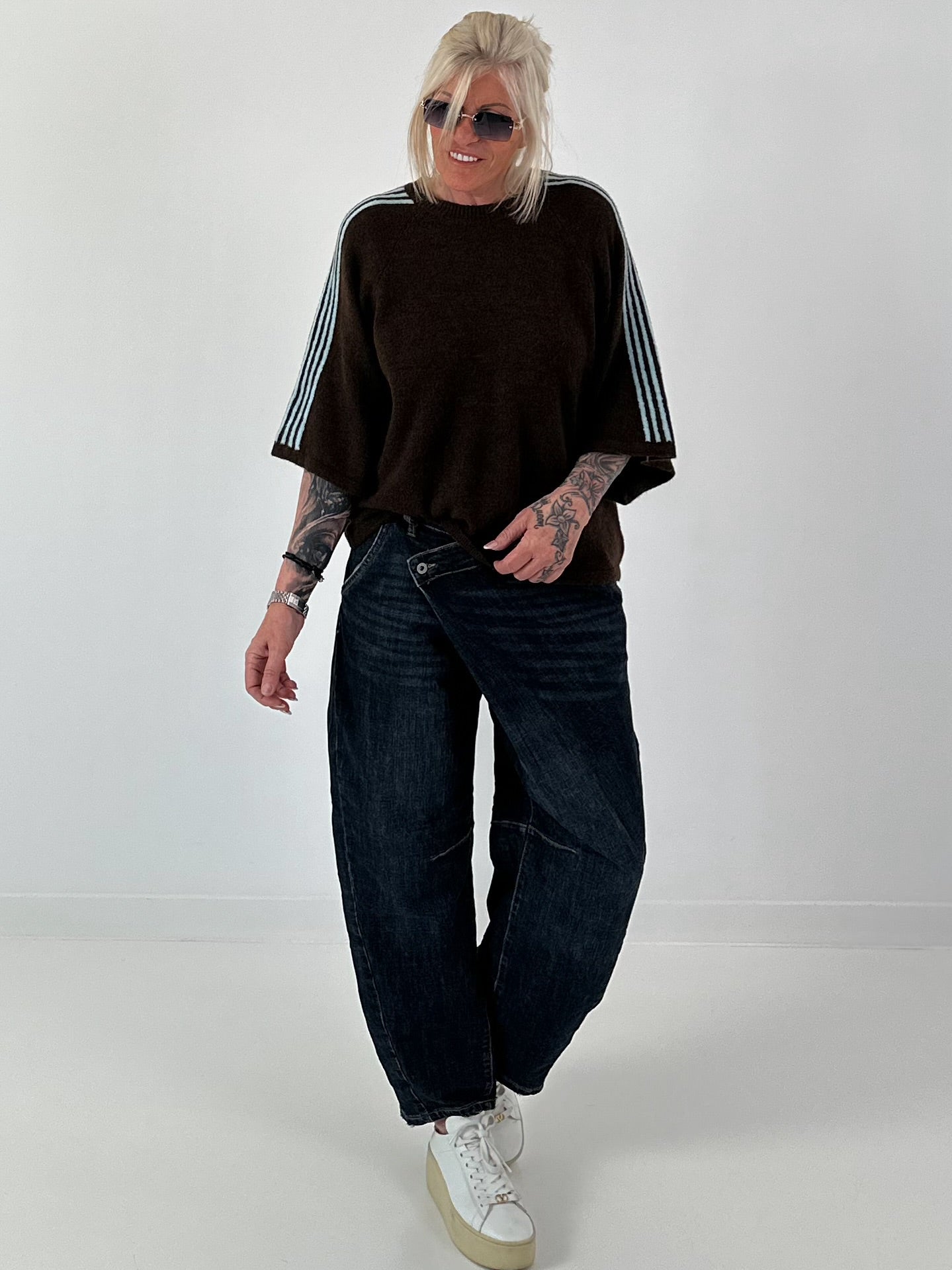 Pullover mit halbem Arm - mokka