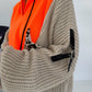 Oversized Grobstrick-Hoodie mit Sweat-Einsatz  - neonorange-beige ( lieferbar ab ca. 27.09.26)