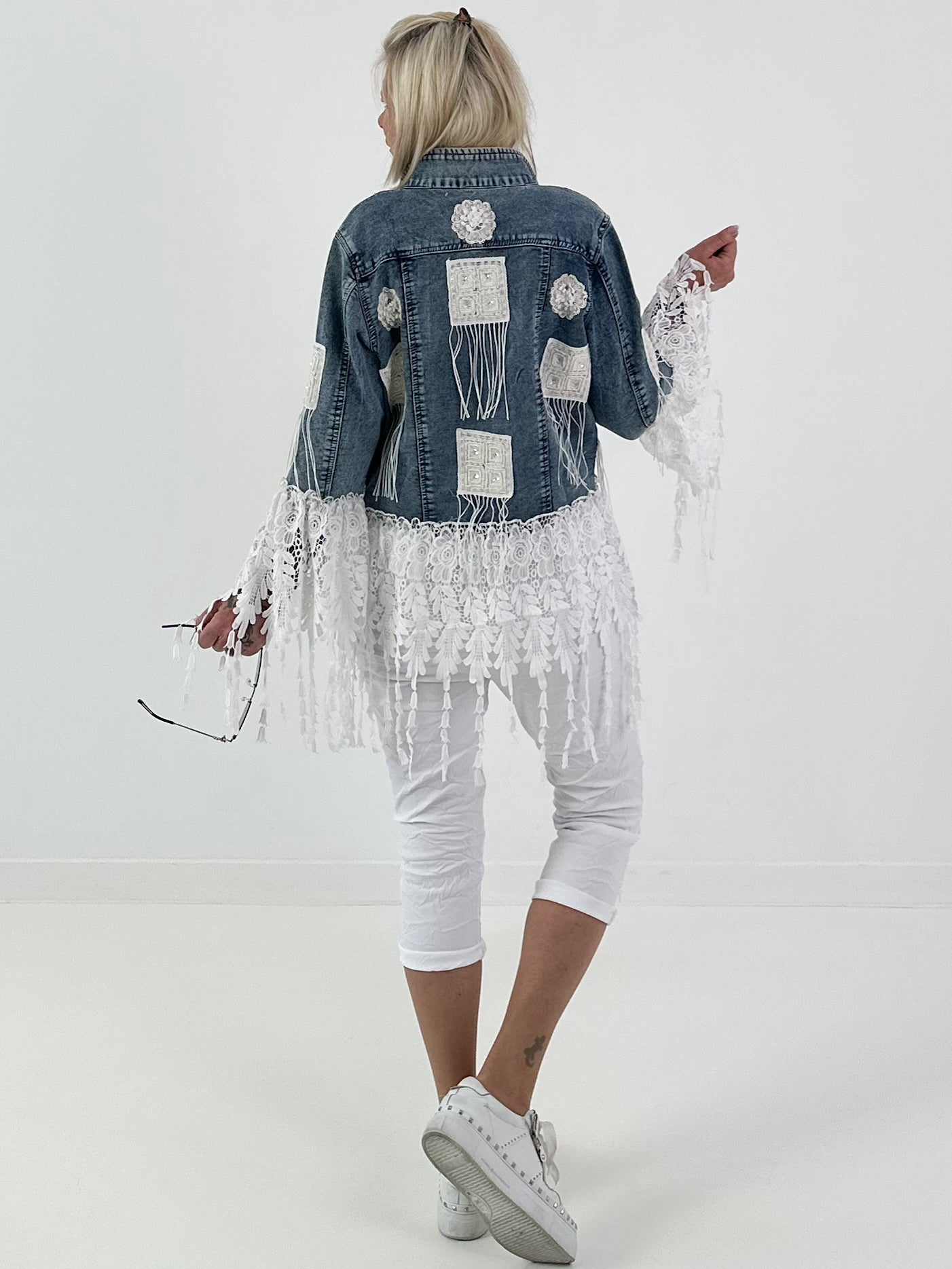 Boho Jeansjacke mit aufwendigen  Details - denim-weiss