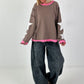 Sweatshirt with trendy star elements - taupe