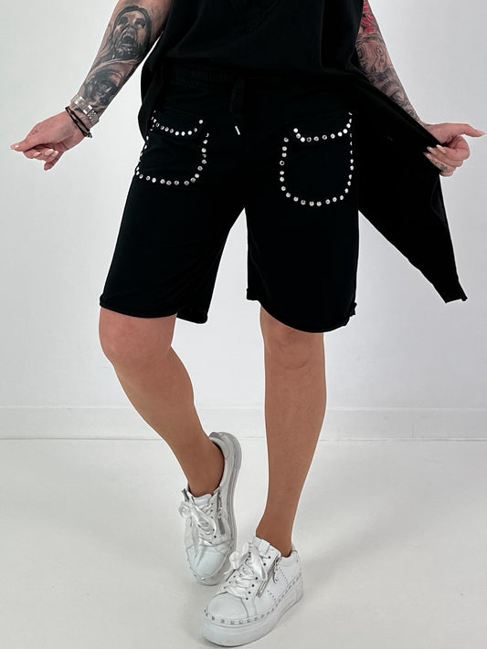 Sweat Short mit Nieten - schwarz