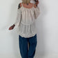 Tunika mit Lochstickerei und Off-Shoulder Cut-Outs - beige
