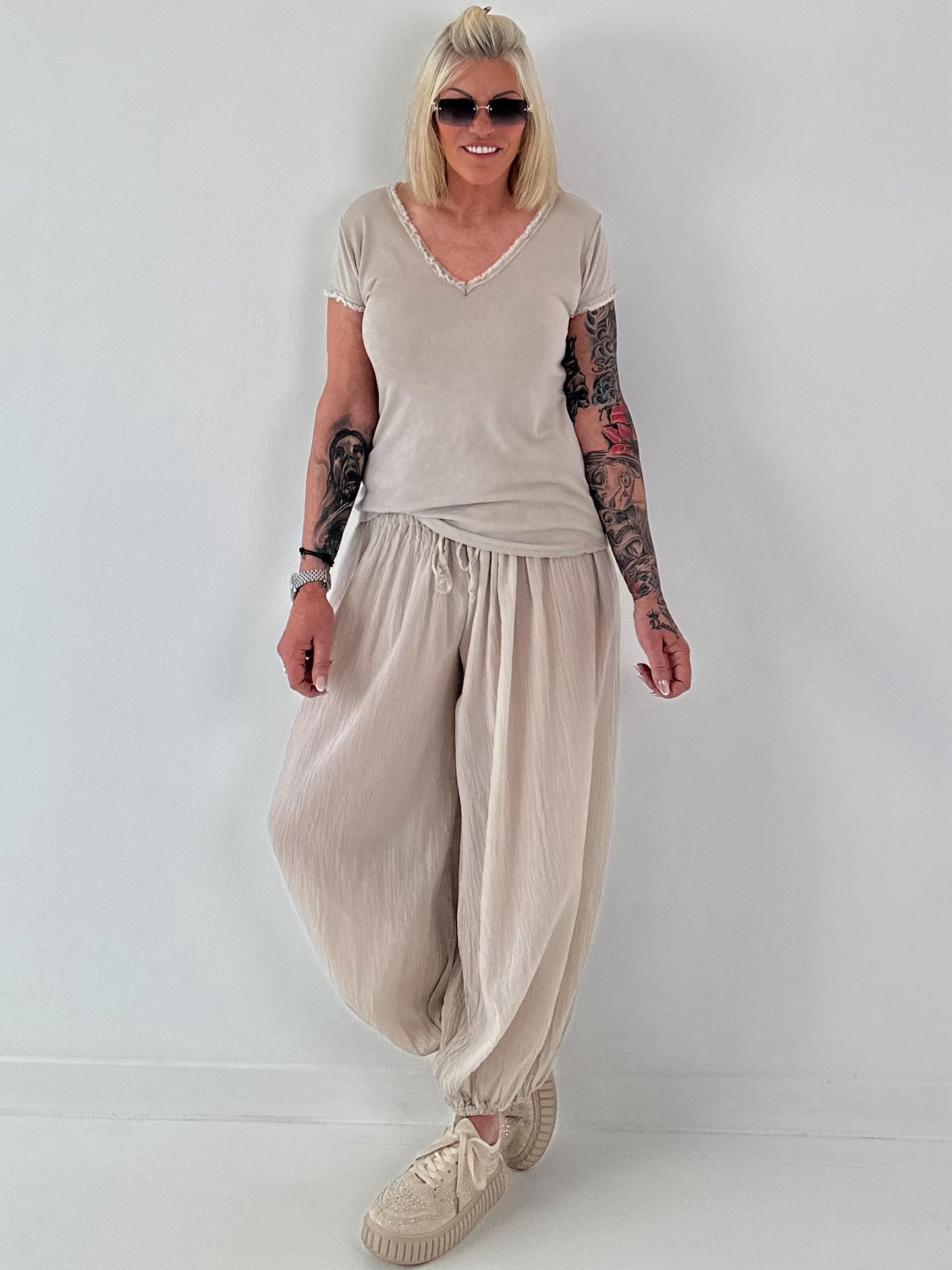 Ripp T-Shirt -  beige