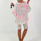 Oversized Batik Linen Shirt - white-neon pink-beige