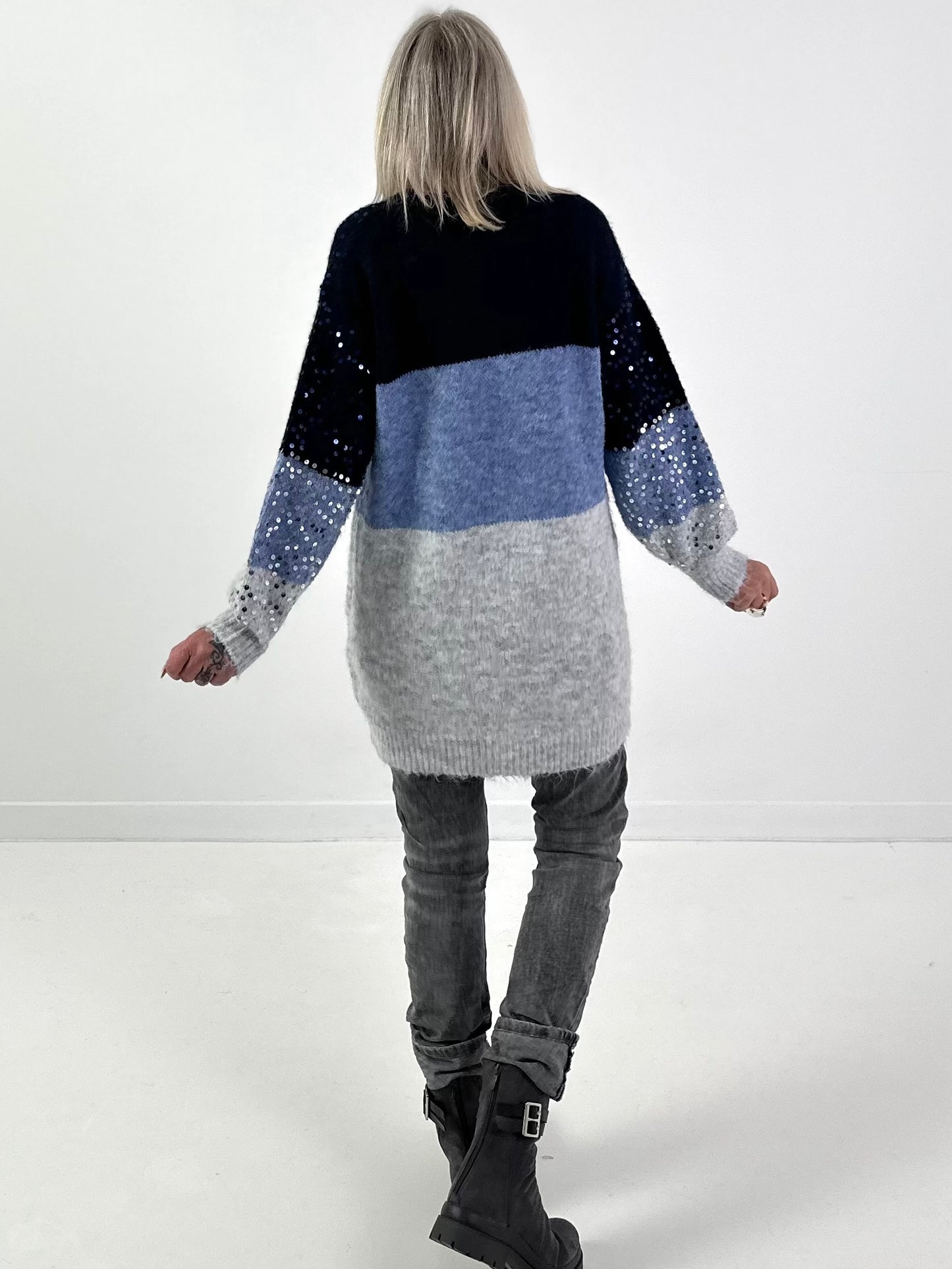 Long pullover model "Block Spark" - blue-multicolour