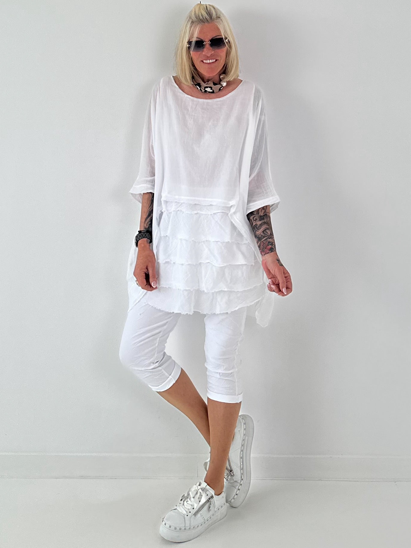 Capri Hose mit Bindeband - weiss