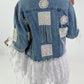 Boho Jeansjacke mit aufwendigen  Details - hellblau-weiss