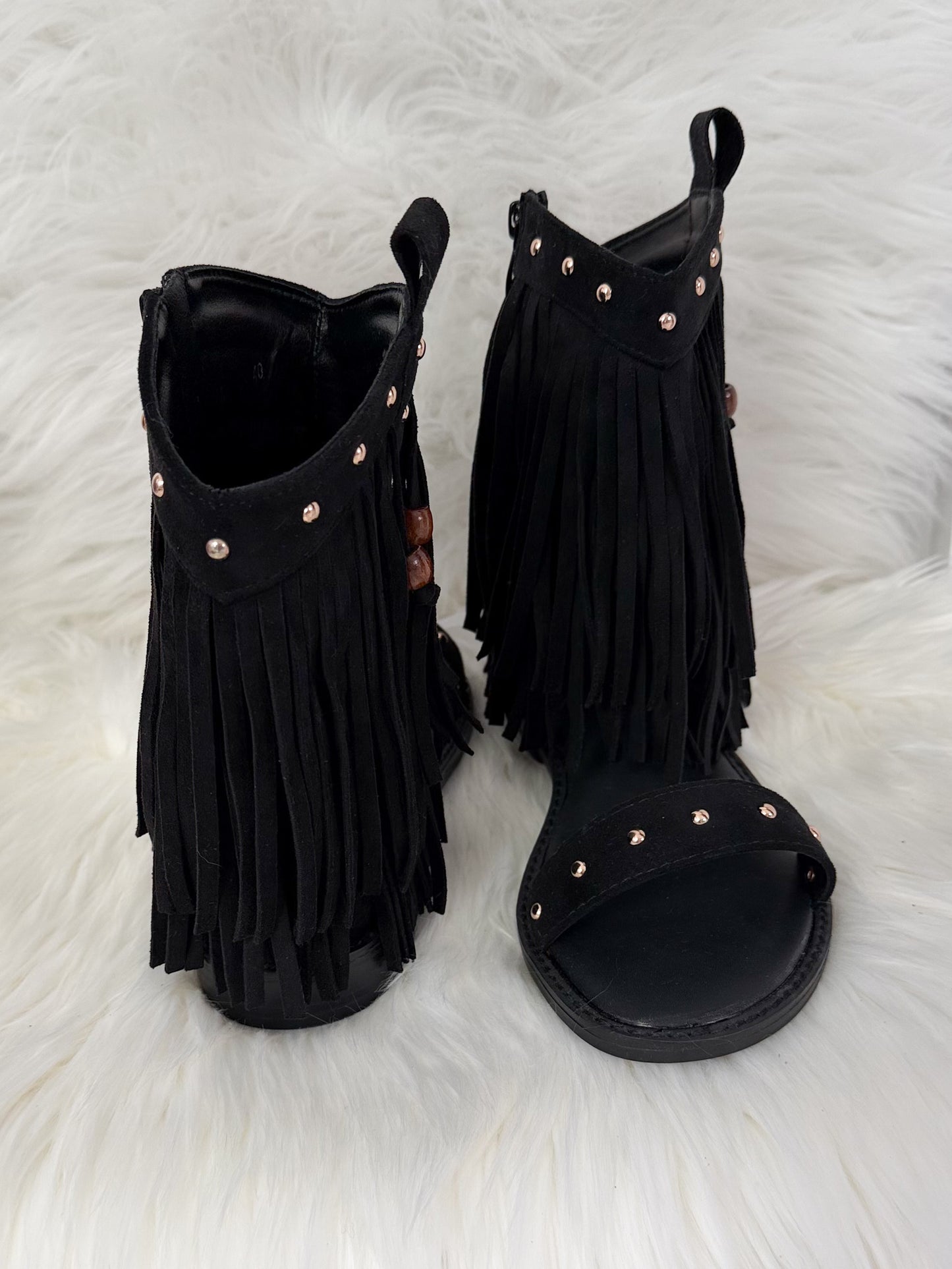 Boho Sandalen mit Fransen - schwarz