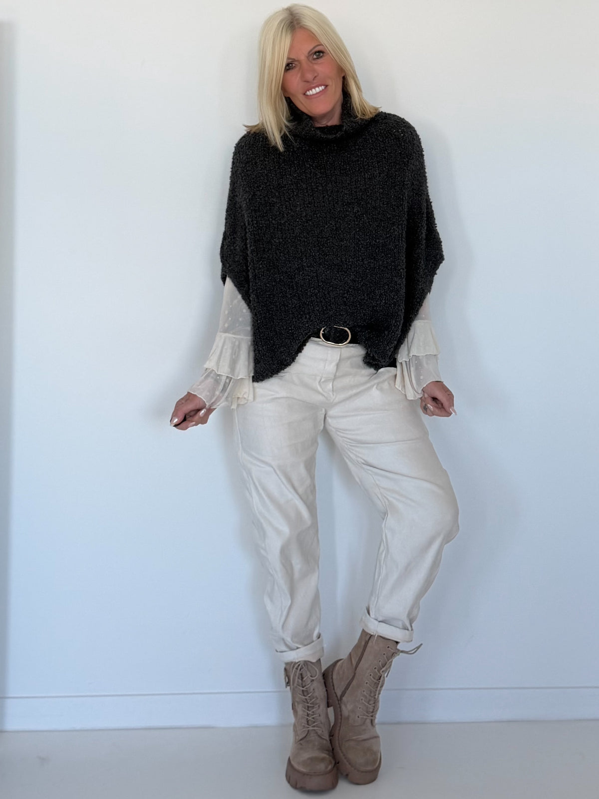Cozy chunky-knit slipover - anthracite