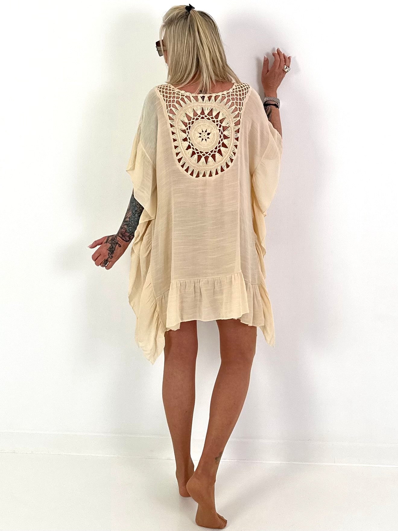 Ibiza Tunic with Crochet Insert - beige
