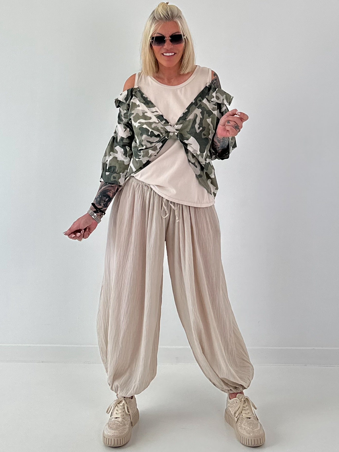 Tunic with integrated top - camouflage-beige-khaki