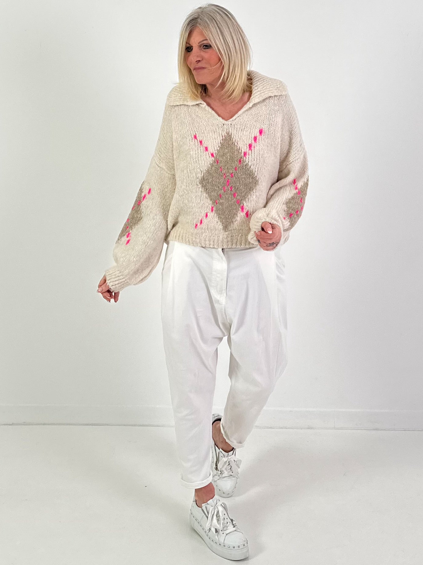 Pullover Modell "Cozy Diamond Knit" - beige