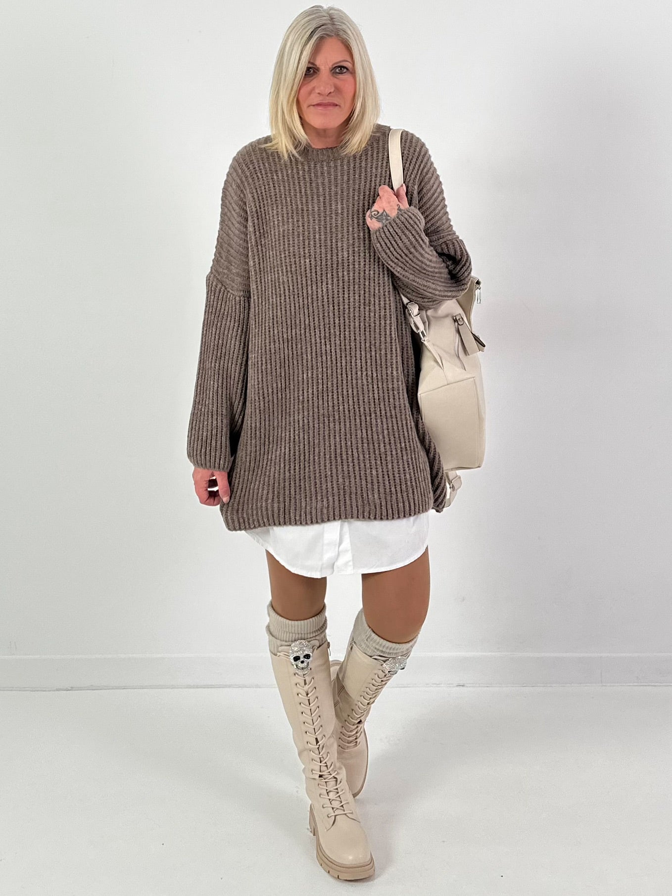 Long sweater model "Rib Relaxe" - taupe