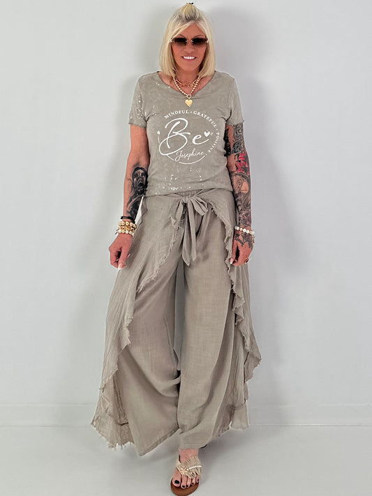 T-Shirt mit transparenten Pailletten - taupe
