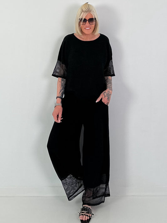 Leinen Shirt mit kurzen Ärmeln - schwarz
