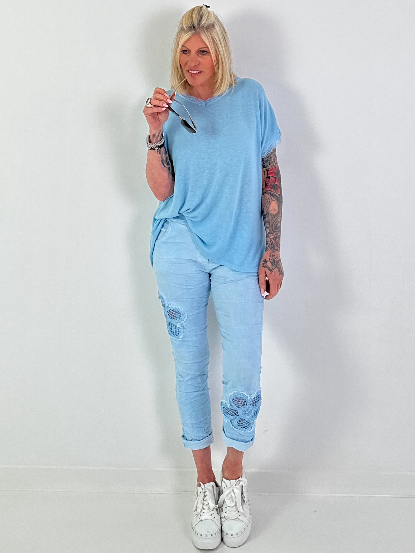 T-Shirt with Back Tie - Light Blue