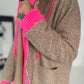 Mantel in Teddy-Curl-Optik und Neon-Akzenten - taupe