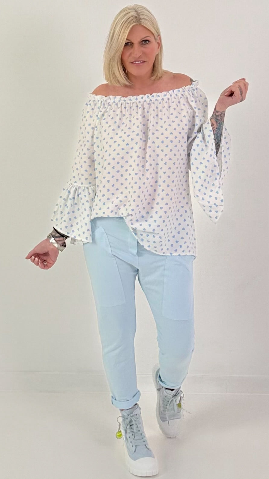 Tuniek met hartjes - wit-lichtblauw