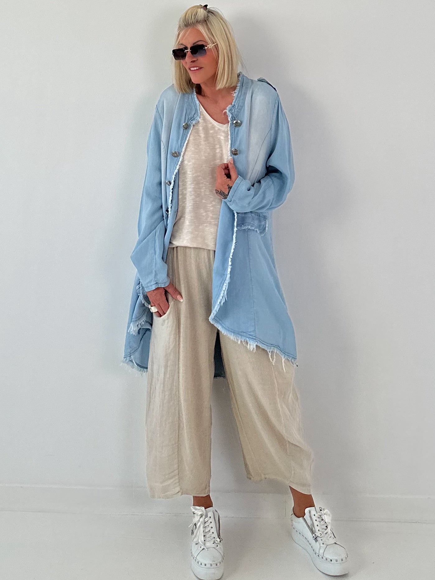 Oversized Leo Linen Military Coat - Khaki