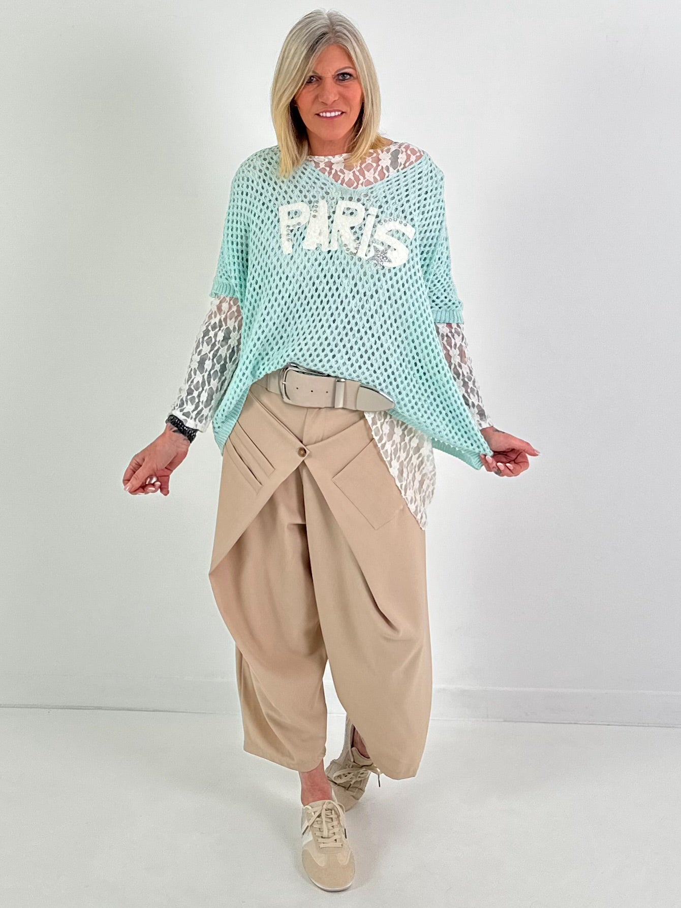 Crochet shirt with print - mint